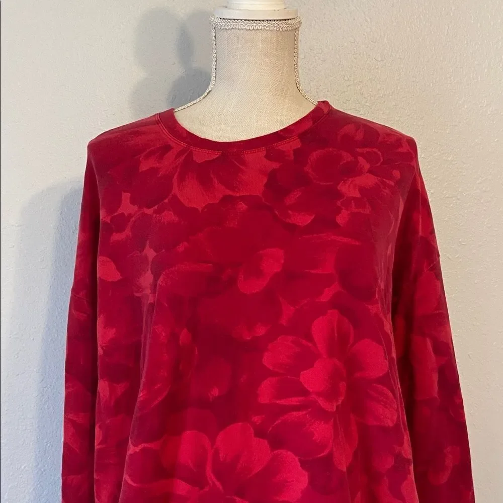 Athleta Red Large Floral Print Balance Pullover Sweatshirt Size Medium